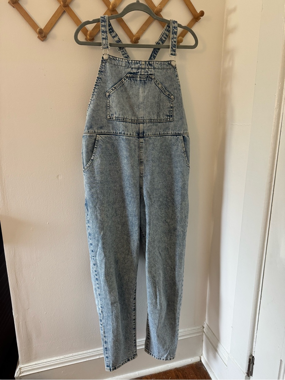 MANGO Light Wash Denim Overalls
